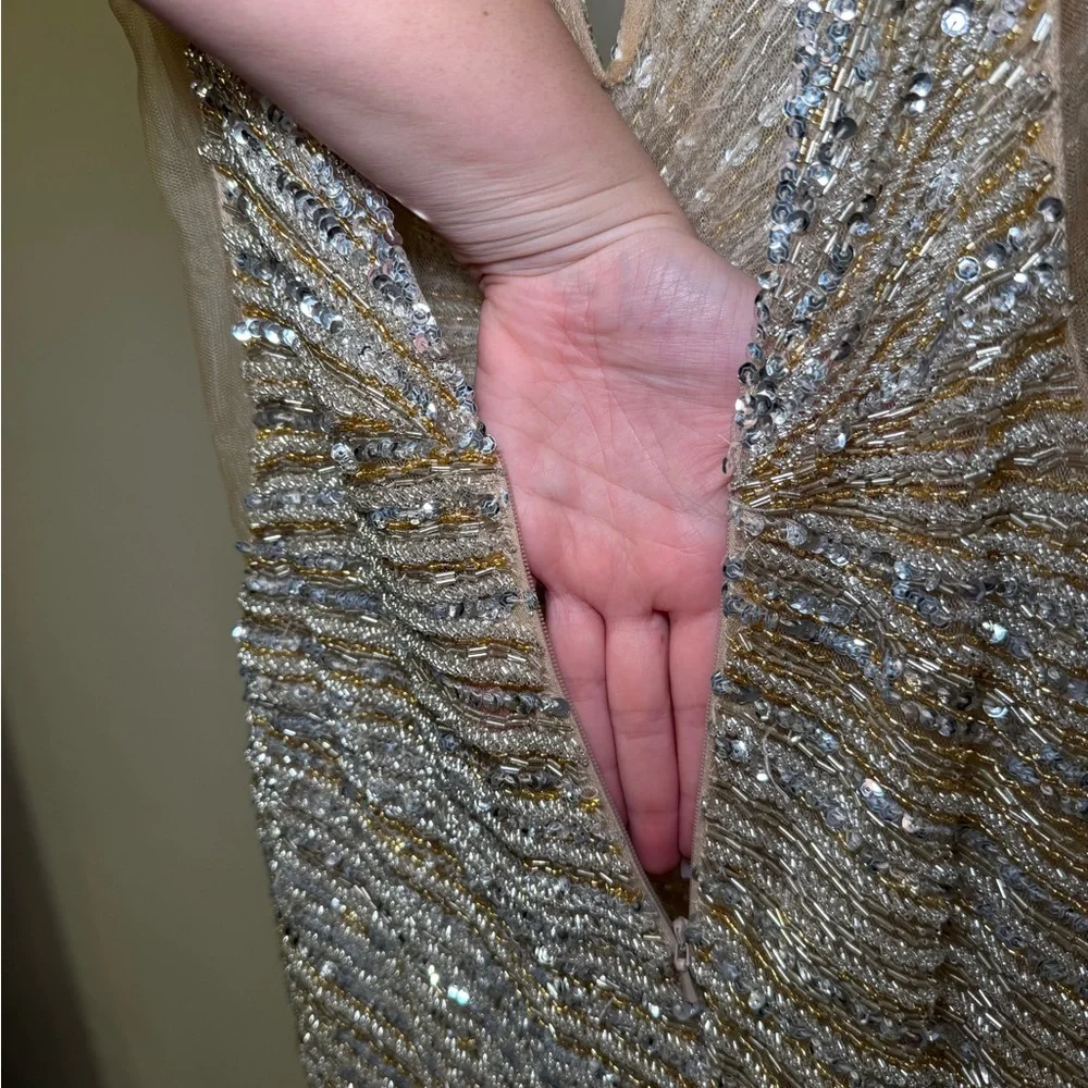 Jovani Gold Beaded Sequin Evening Gown - Picture 10 of 16